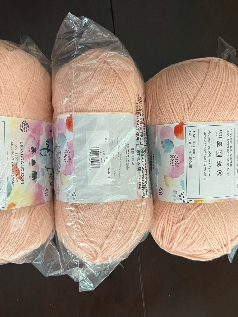 Lion Brand Soft Peach Yarn - 4 Skeins